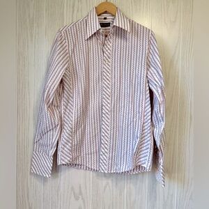 Ben Sherman Signature Men Striped Long Sleeve Mod Shirt White Pink Black Size M
